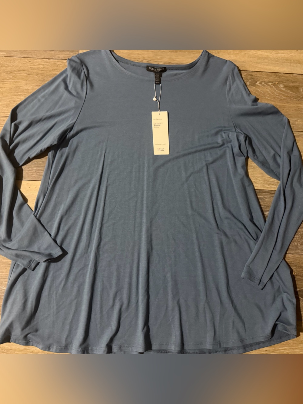 EILEEN FISHER Slate Blue Long-Sleeve Vickie’s Jersey pond jewel top PL-NWT
